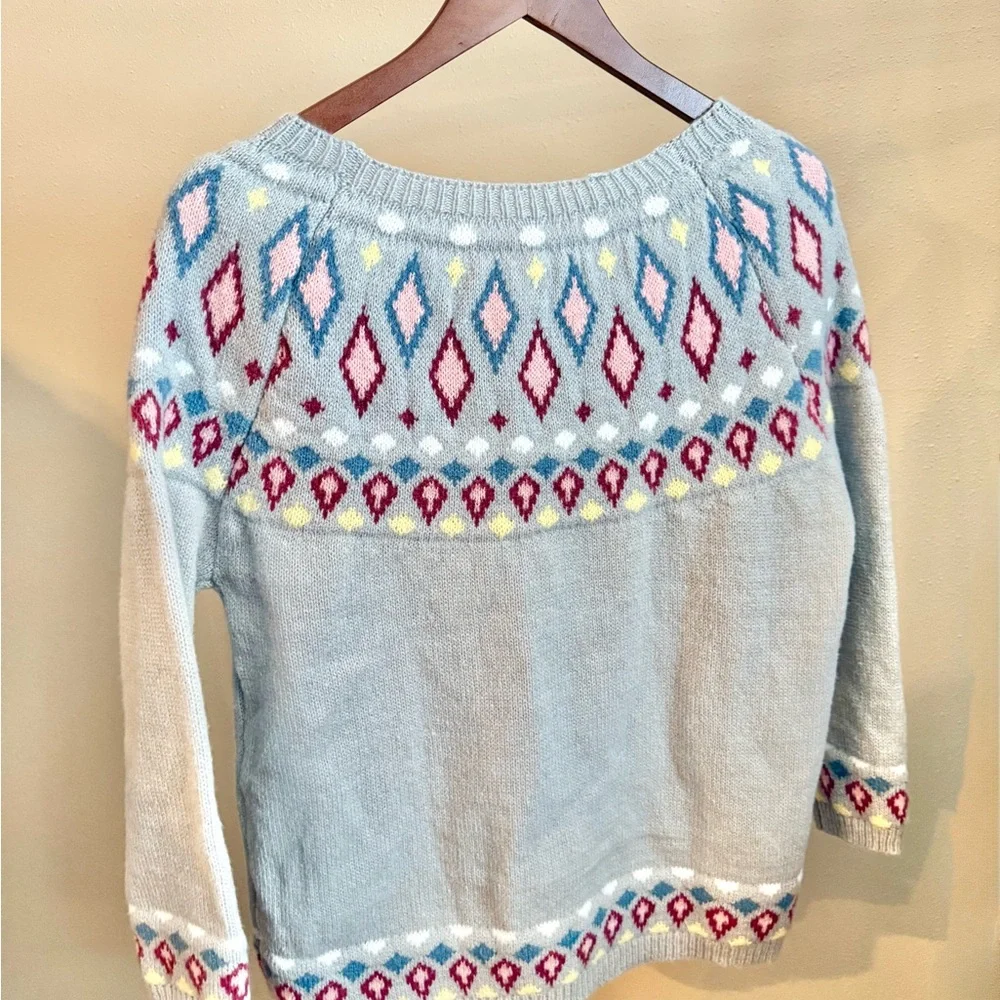 Fair Isle Nordic Sweater Women’s Small Gray Multicolor Geometric Crewneck